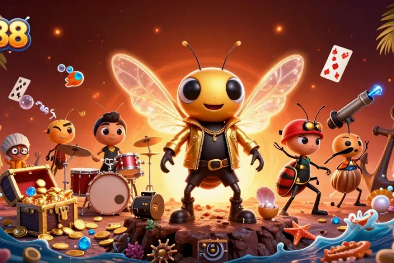 Engage with sv88's exhilarating casino atmosphere featuring unique 3D characters amidst vibrant game elements.
