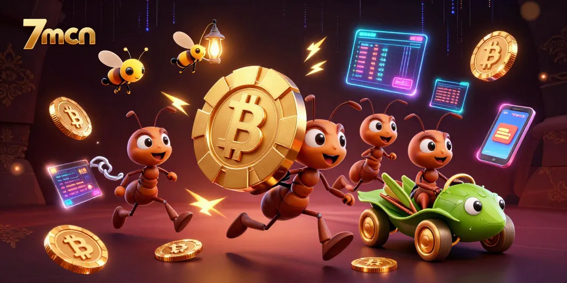 Experience the thrill of 7mcn as cartoon ants execute a heist with a giant poker chip.