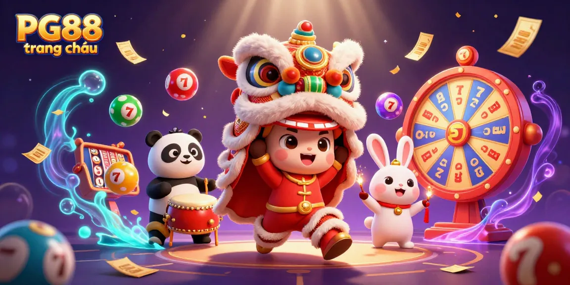 Experience the excitement of PG88 trang chủ with vibrant visuals featuring a lively lion dance and slot game elements.