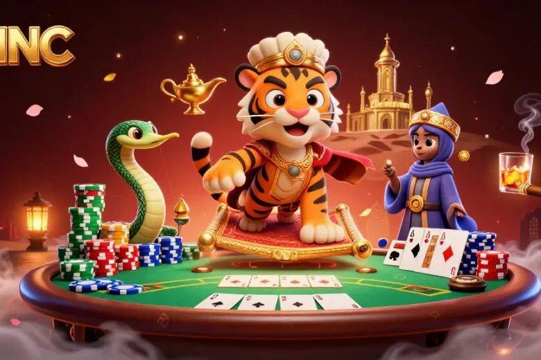 Experience GMNC's rich gaming environment with a vibrant Arabian Nights casino adventure scene.