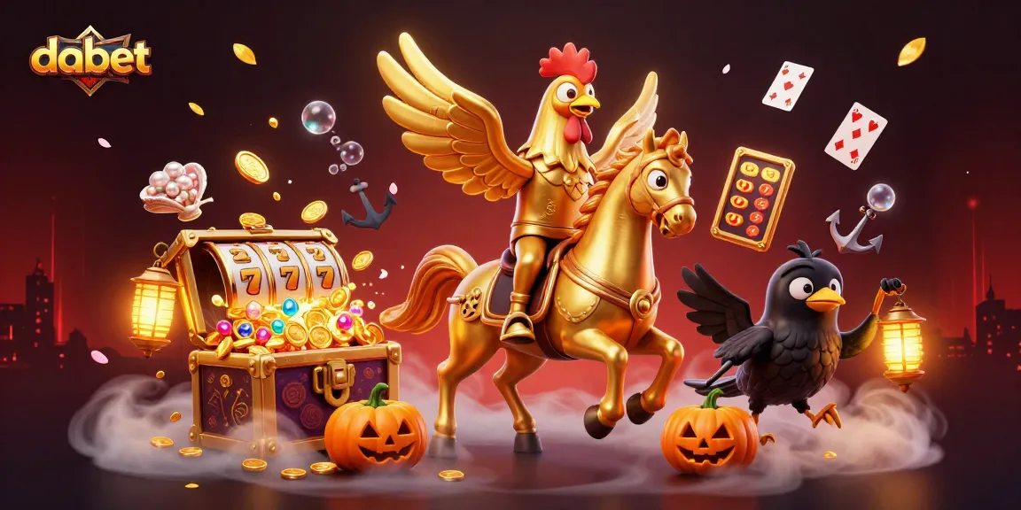 dabet's spectacular online casino featuring a golden rooster riding through a treasure-filled scene.