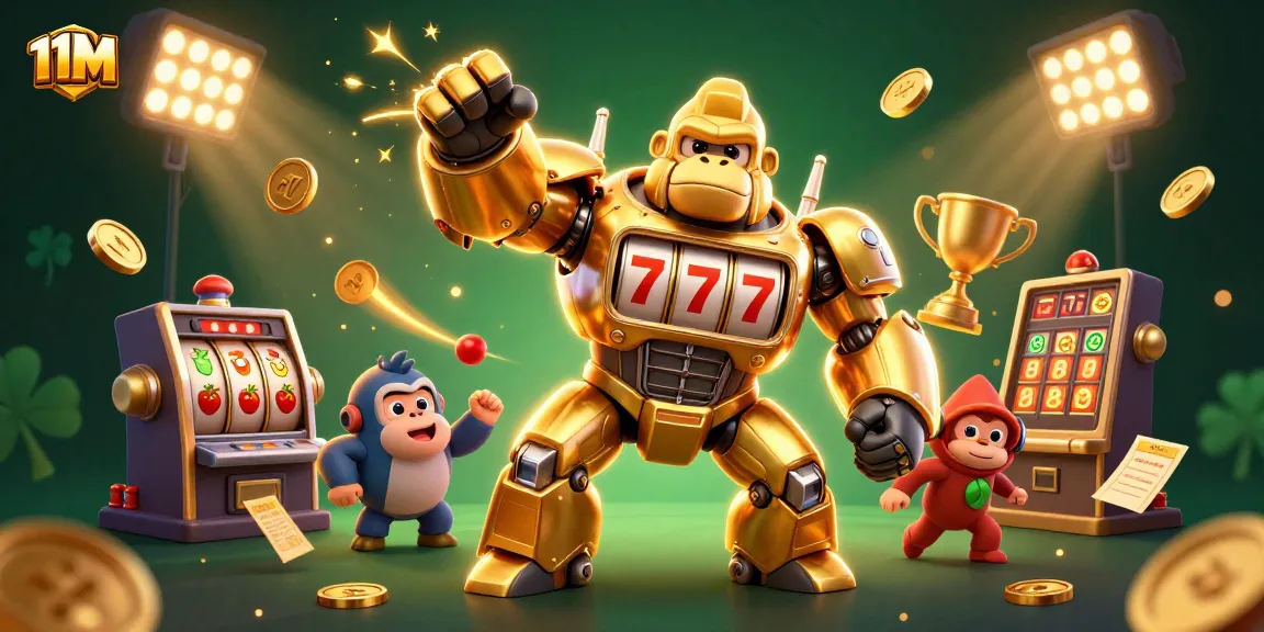 Experience classic slot action with the dynamic 11M golden gorilla mech and vibrant casino elements.