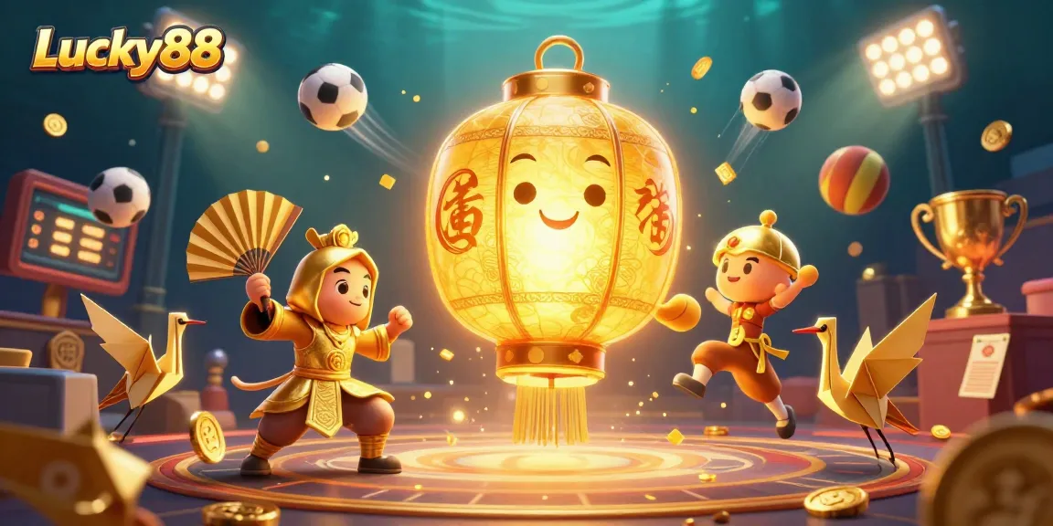 Engage with the Lucky88 casino world, featuring vibrant characters and dynamic sports elements.