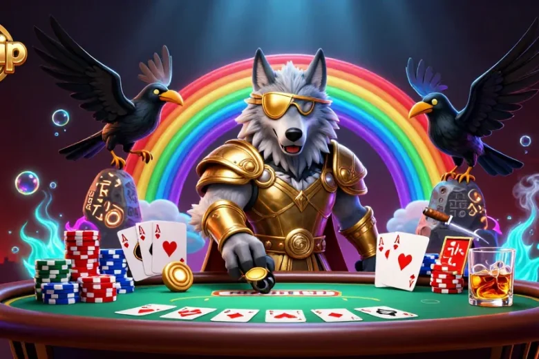 Experience thrilling gaming action at rikvip with Odin and his ravens in a vibrant casino scene