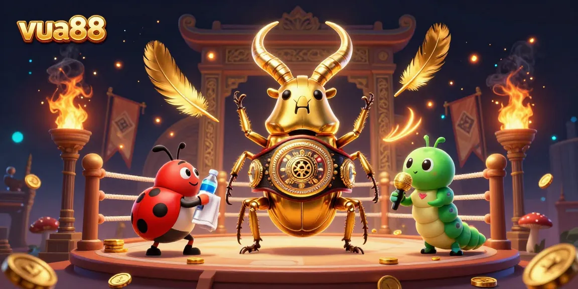 Engage with vua88's exciting gameplay in a vibrant illustrated arena filled with coins and colorful effects.