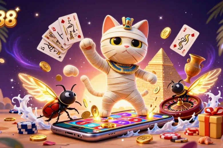 Experience exciting gaming adventures with uu88 in a vibrant Egyptian-themed casino scene.
