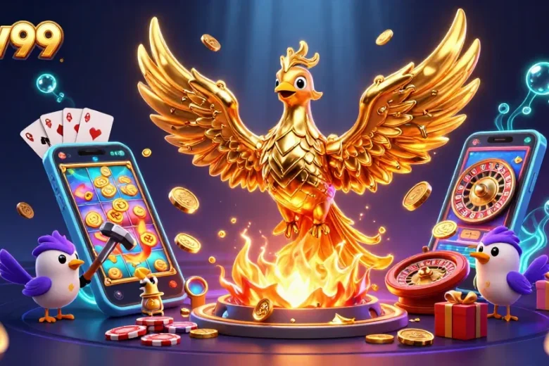 Engage in thrilling gameplay at zev99 with vibrant slots, golden phoenix animation, and exciting casino elements