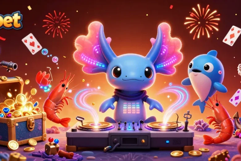Experience Shbet's vibrant underwater casino world with neon characters and festive treasures.